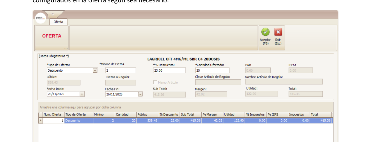Pantalla para editar ofertas